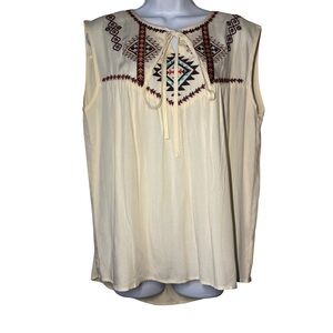 High Low Embroidered Cream Sleeveless Blouse NWT